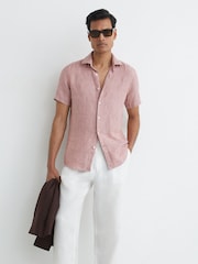 Reiss Raspberry Pink Melange Holiday Shirt - Image 3 of 6