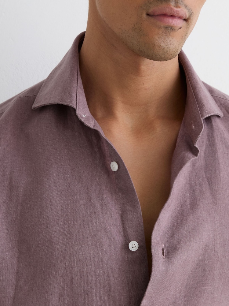Reiss Ruban Classic Collar Linen Men Shirt - Mauve Pink