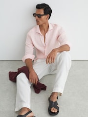 Reiss Rose Pink Ruban Linen Cutaway-Collar Regular-Fit Shirt - Image 1 of 6