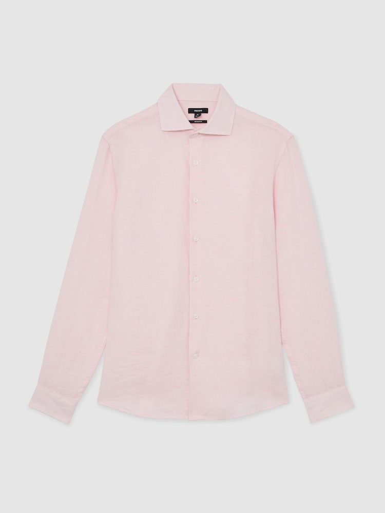 Reiss Rose Pink Ruban Linen Cutaway-Collar Regular-Fit Shirt - Image 2 of 6