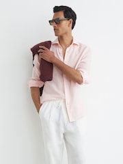 Reiss Rose Pink Ruban Linen Cutaway-Collar Regular-Fit Shirt - Image 3 of 6