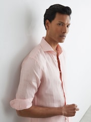 Reiss Rose Pink Ruban Linen Cutaway-Collar Regular-Fit Shirt - Image 4 of 6