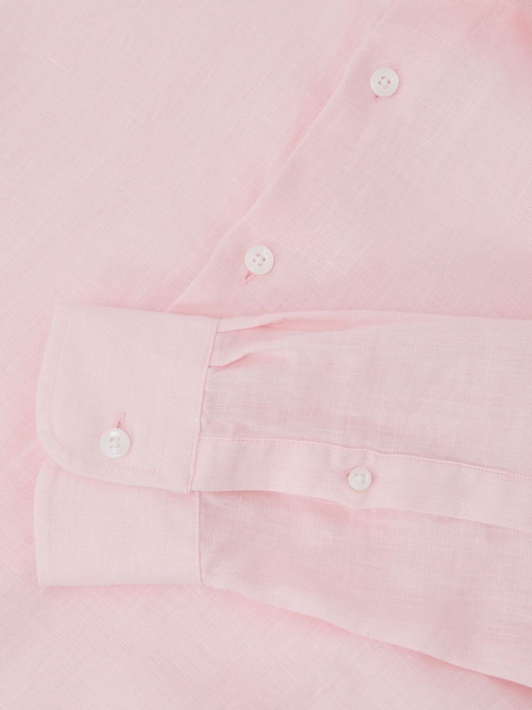 Reiss Rose Pink Ruban Linen Cutaway-Collar Regular-Fit Shirt - Image 6 of 6