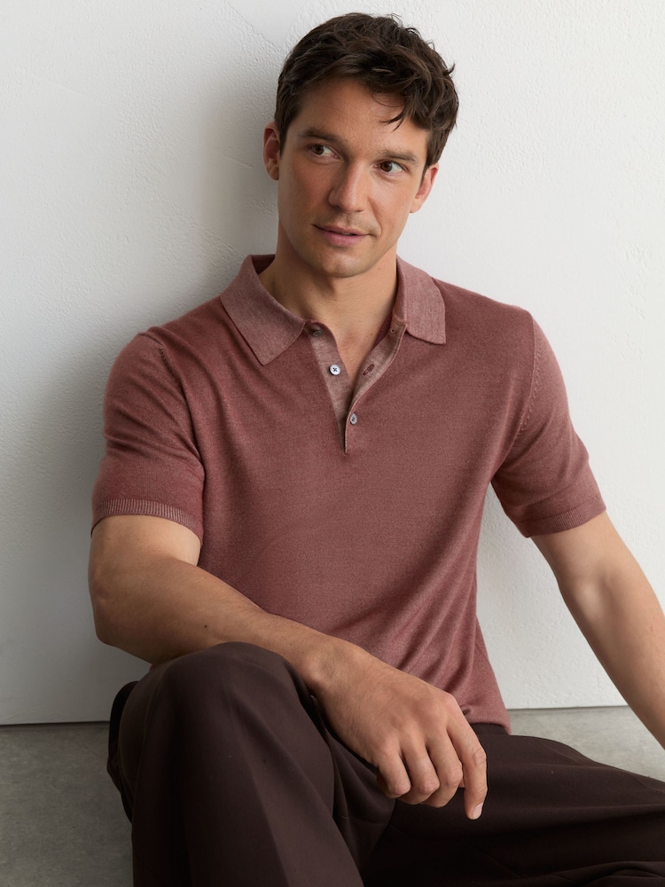 Reiss Rose Pink Jackdaw Pigment-Dyed Merino Wool Polo Jumper - Image 1 of 7 Reiss Rose Pink Jackdaw Pigment-Dyed Merino Wool Polo Jumper - Image 1 of 7
