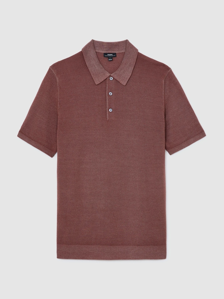 Reiss Rose Pink Jackdaw Pigment-Dyed Merino Wool Polo Jumper - Image 2 of 7 Reiss Rose Pink Jackdaw Pigment-Dyed Merino Wool Polo Jumper - Image 2 of 7