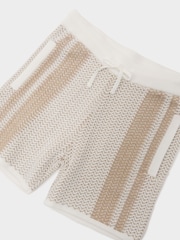 Reiss Off White/Light Camel Rudy 13-14 yrs Cotton Textured-Knit Striped Shorts - Image 1 of 3