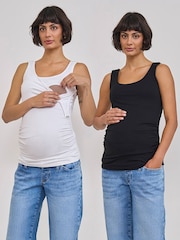 Seraphine Black/White Maternity & Nursing Jersey Vest Tops 2 pack - Image 1 of 1