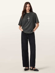 AllSaints Black Knox Etta Oversized T-Shirt - Image 2 of 8