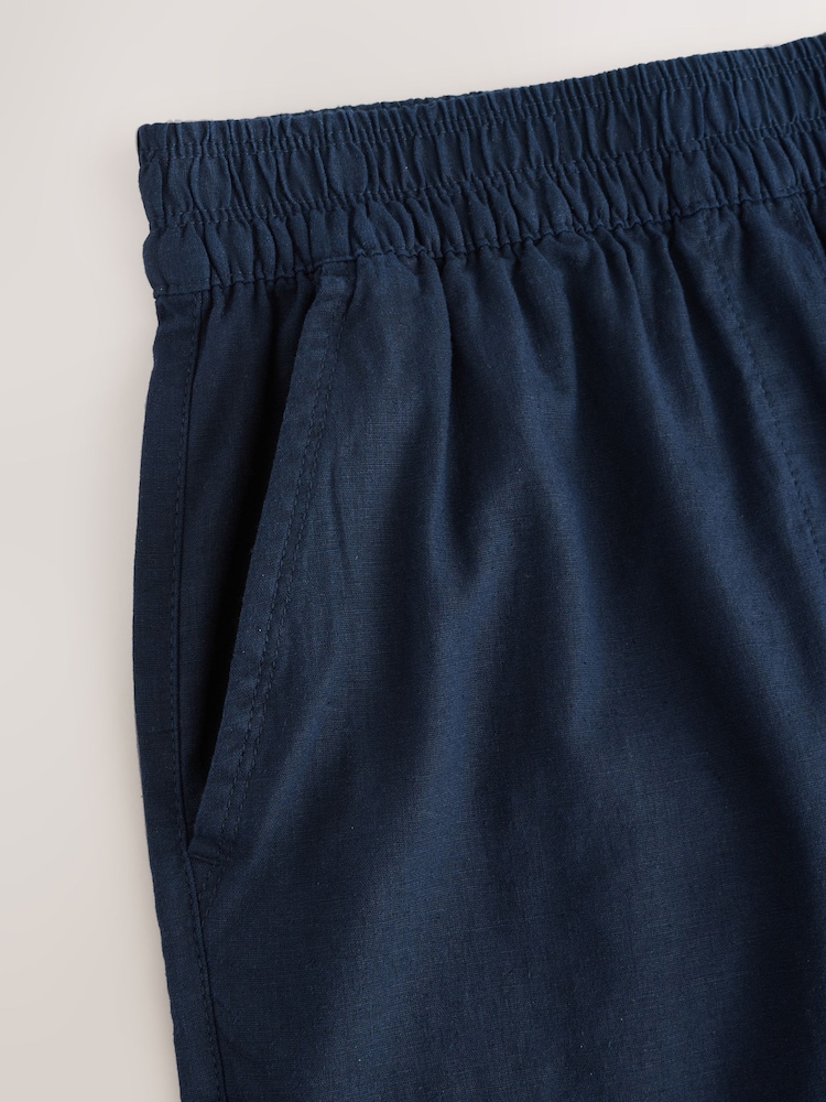 Navy Stretch Linen Blend Culottes - Image 2 of 3