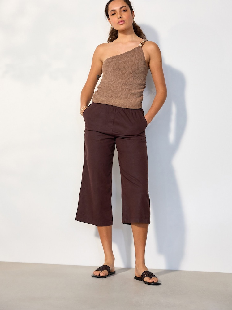 Choklad Brun - Culottes i stretch linneblandning - Bild 1 av 8