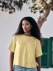 Yellow Short Sleeve Boxy T-Shirt with Linen - Image 1 of 2