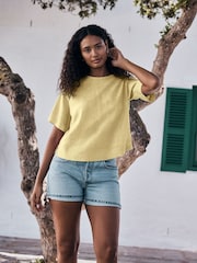 Yellow Short Sleeve Boxy T-Shirt with Linen - Image 2 of 2