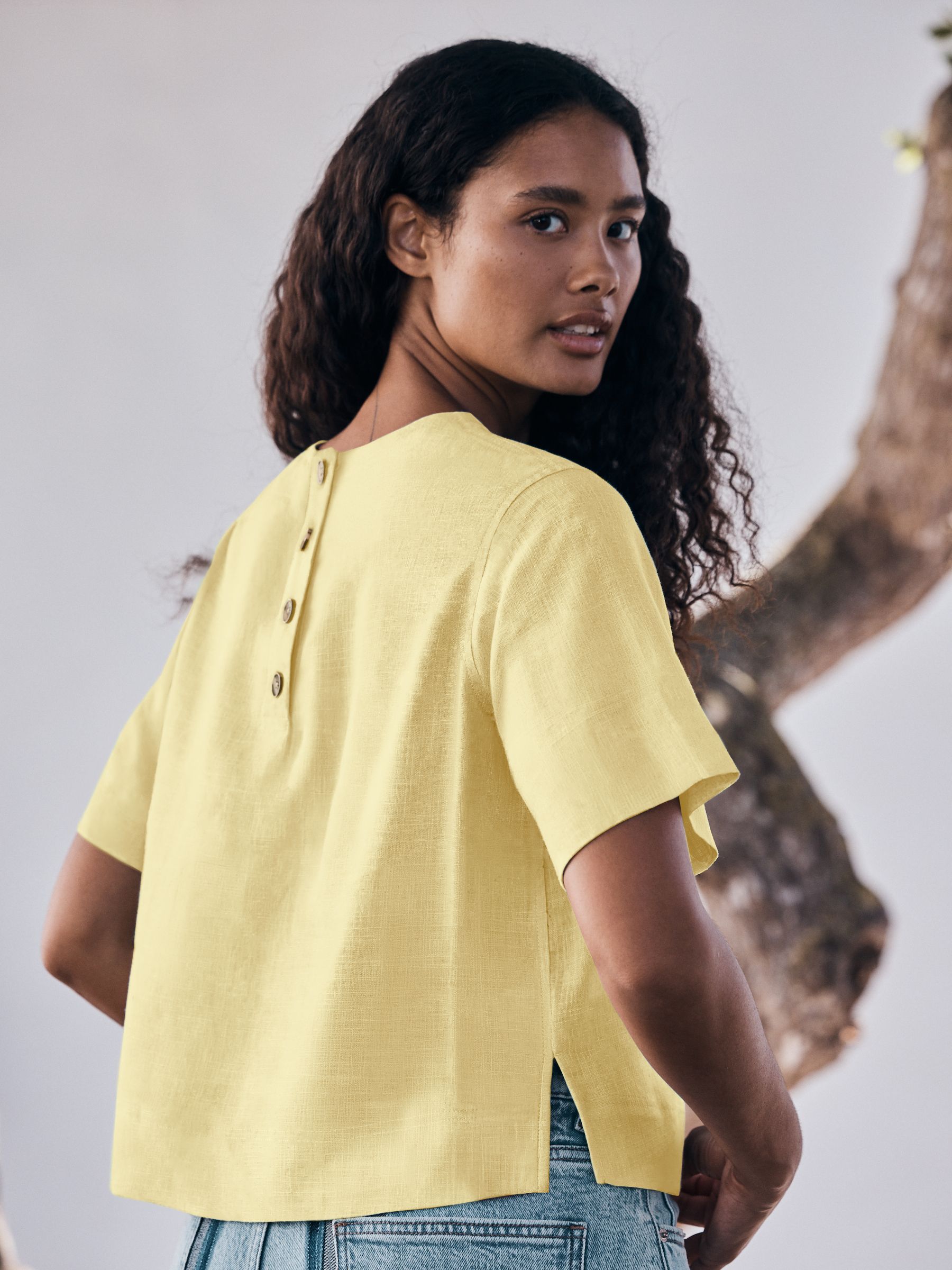 Buy Yellow Short Sleeve Boxy T-Shirt with Linen from Next USA
