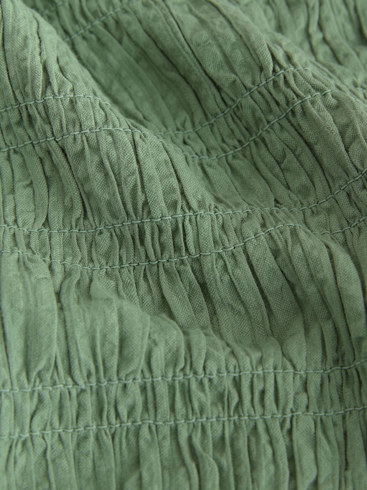 Green Smocked Peplum Short Sleeve Top - Image 2 of 3