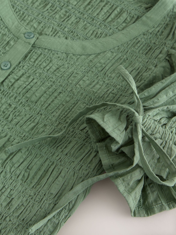 Green Smocked Peplum Short Sleeve Top - Image 3 of 3