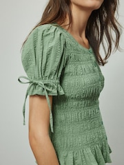 Green Smocked Peplum Short Sleeve Top - Image 4 of 7