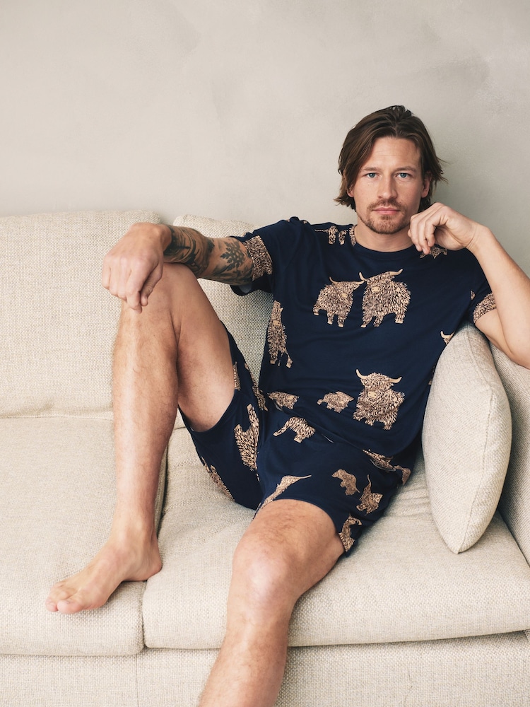 Blue Hamish the Highland Cow Short Sleeve Pyjamas Set - Image 2 of 11