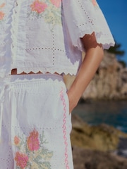 White Floral Cross Stitch Broderie Top - Image 4 of 4