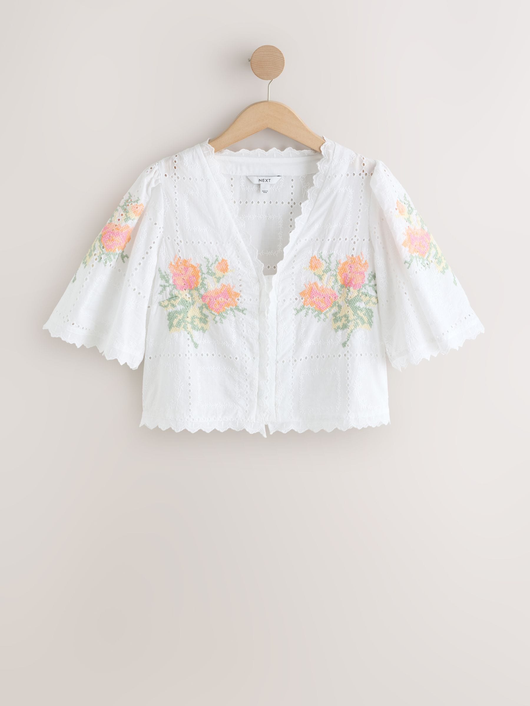 Buy White Floral Cross Stitch Broderie Top from Next USA