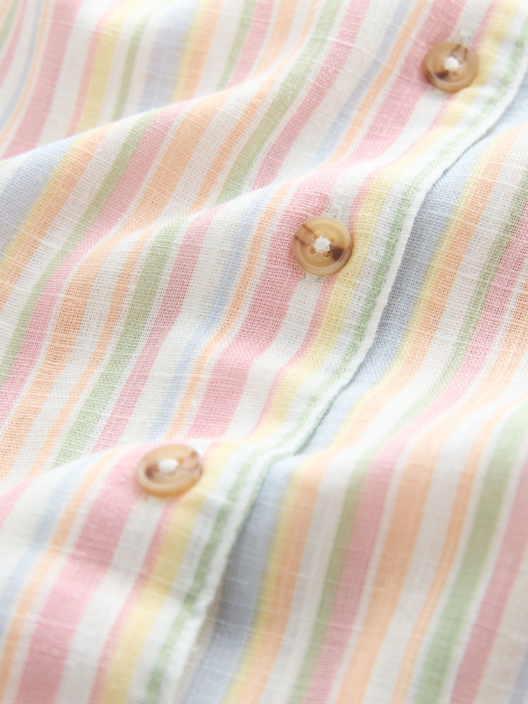 Pastel Stripe Revere Collar Sleeveless Shirt with Linen - Image 2 of 3 Pastel Stripe Revere Collar Sleeveless Shirt with Linen - Image 2 of 3