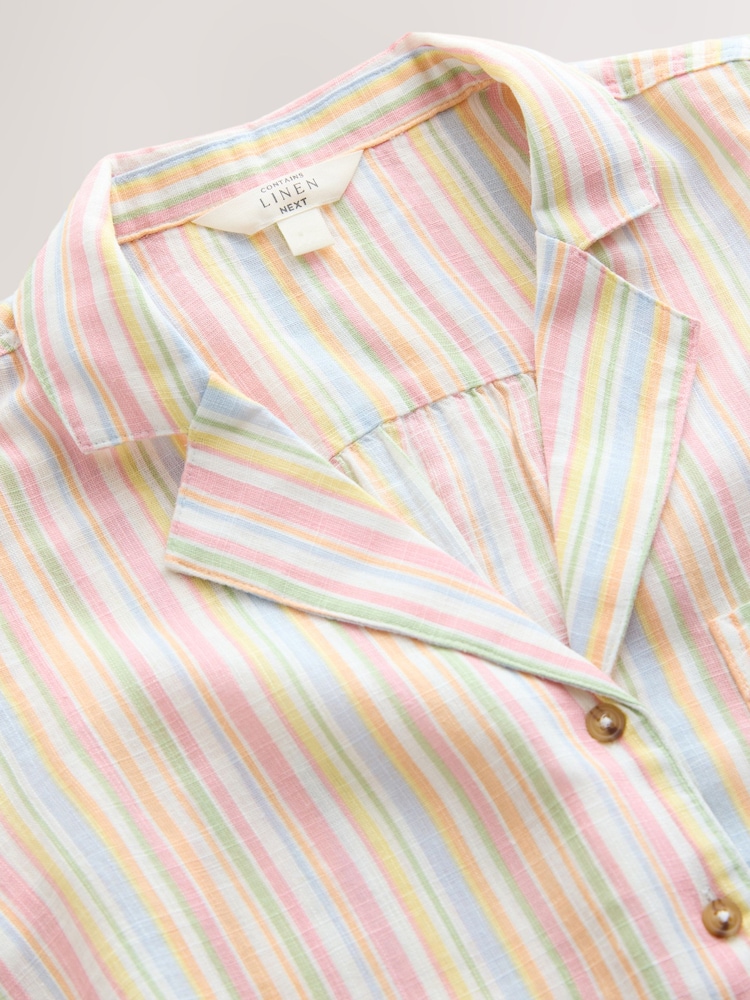 Pastel Stripe Revere Collar Sleeveless Shirt with Linen - Image 3 of 3 Pastel Stripe Revere Collar Sleeveless Shirt with Linen - Image 3 of 3