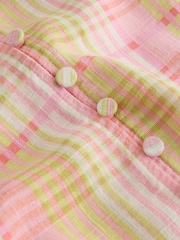 Pink/Yellow Check V-Neck Short Sleeve Blouse With Linen - Image 2 of 3