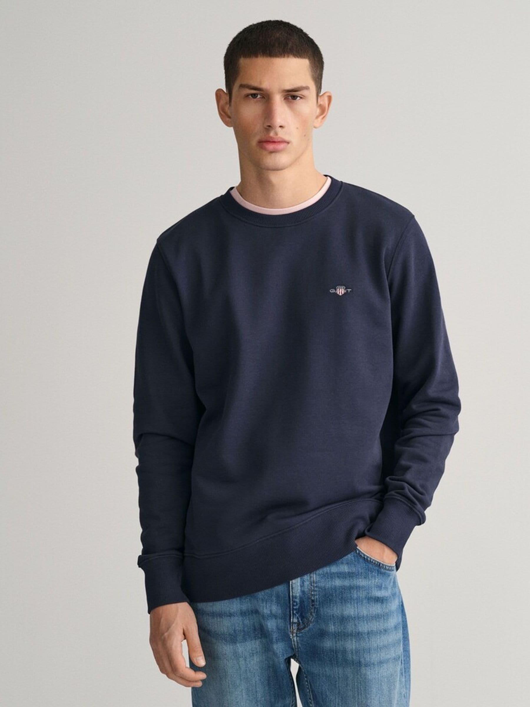 Gant Mens Regular Fit Shield Logo Crew Neck Sweatshirt - Blue - Size 3XL - Image 3