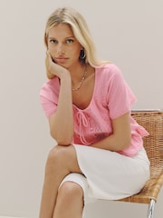 Pink Lace Detail Short Sleeve Blouse - Image 3 of 5