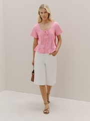 Pink Lace Detail Short Sleeve Blouse - Image 5 of 5