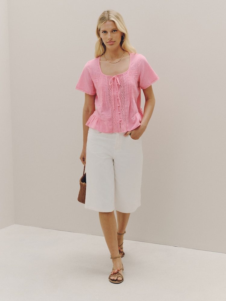 Pink Lace Detail Short Sleeve Blouse - Image 5 of 5 Pink Lace Detail Short Sleeve Blouse - Image 5 of 5