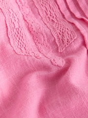 Pink Lace Detail Short Sleeve Blouse with Linen - Image 7 of 8