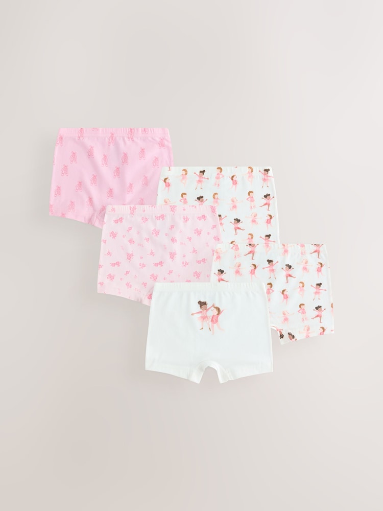 Pink Ballerina Short Briefs 5 Pack (2-16yrs) - Image 1 of 8 Pink Ballerina Short Briefs 5 Pack (2-16yrs) - Image 1 of 8