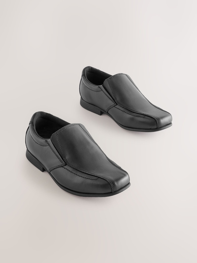 Black Extra Wide Fit (H) Slip On Leather Loafer School Shoes - Image 1 of 5