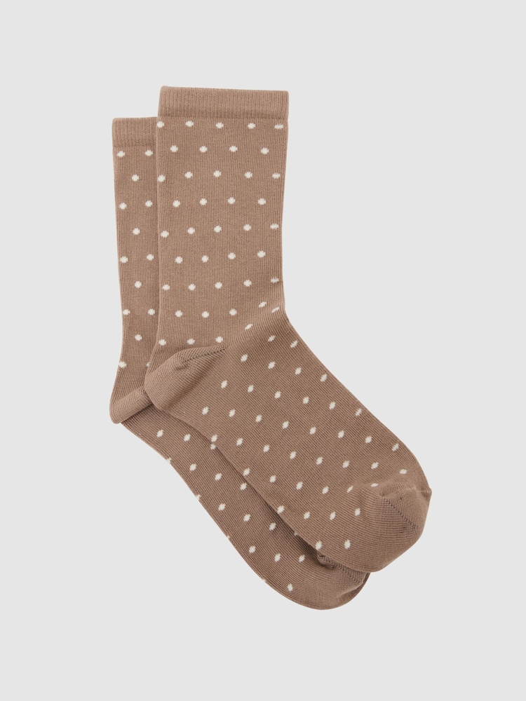 Reiss Neutral Dotty Cotton-Blend Polka-Dot Socks - Image 1 of 3 Reiss Neutral Dotty Cotton-Blend Polka-Dot Socks - Image 1 of 3