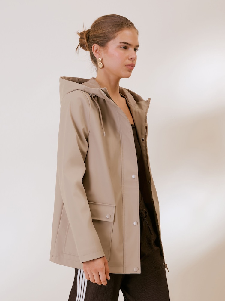 Friends Like These Taupe Rubberised Short Hooded Raincoat - Image 1 of 5