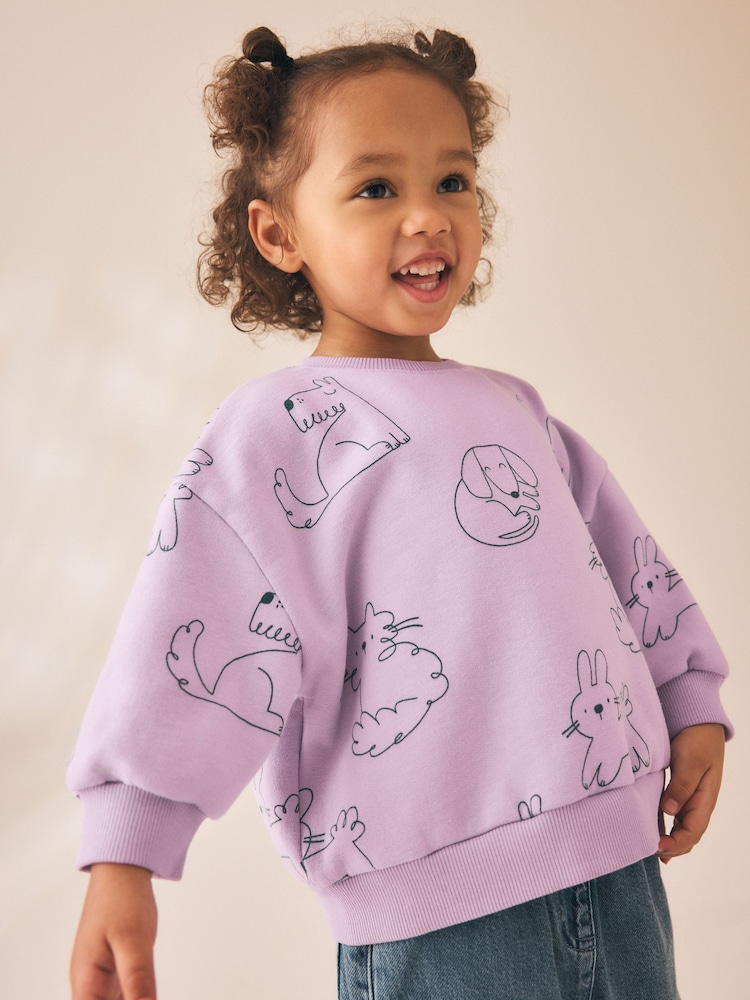Lilac Purple Bunny Crew Neck Sweatshirt (3mths-7yrs) - Image 1 of 8