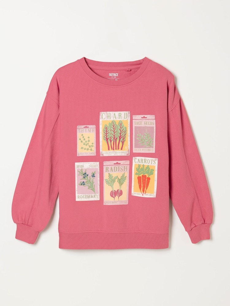 FatFace Alex Pink Seed Packet Graphic Crew Sweat Top - Image 6 of 6 FatFace Alex Pink Seed Packet Graphic Crew Sweat Top - Image 6 of 6