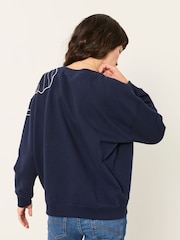FatFace Alex Navy Flower Embroidery Crew Sweat Top - Image 2 of 5