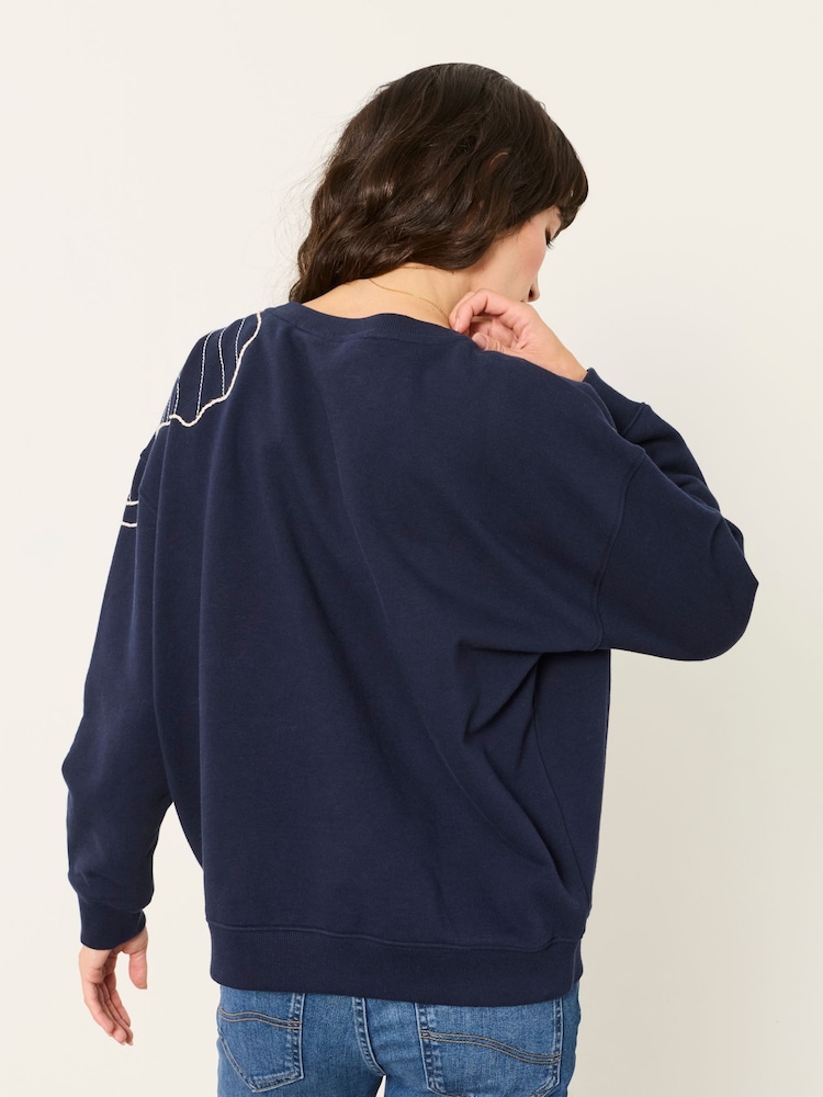 FatFace Alex Navy Flower Embroidery Crew Sweat Top - Image 2 of 5 FatFace Alex Navy Flower Embroidery Crew Sweat Top - Image 2 of 5