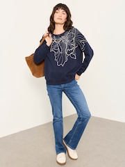 FatFace Alex Navy Flower Embroidery Crew Sweat Top - Image 3 of 5