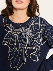FatFace Alex Navy Flower Embroidery Crew Sweat Top - Image 4 of 5