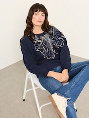 FatFace Alex Navy Flower Embroidery Crew Sweat Top - Image 5 of 5