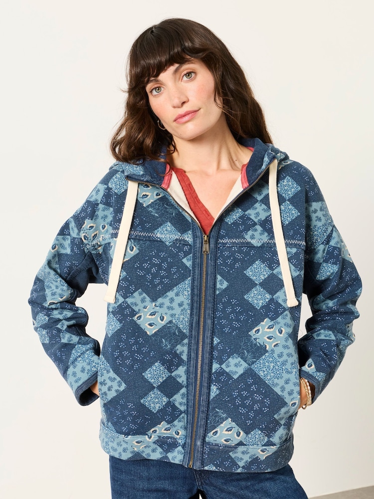 FatFace Blue Patchwork Airlie Zip Through Hoodie - Image 1 of 7