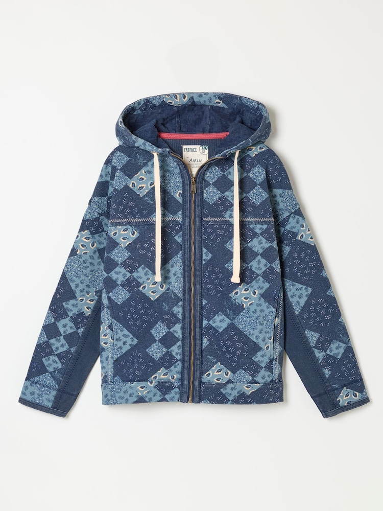 FatFace Blue Patchwork Airlie Zip Through Hoodie - Image 7 of 7