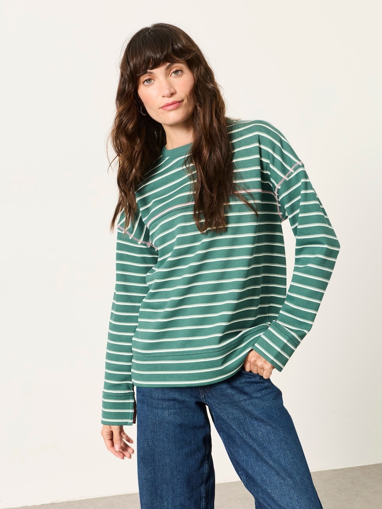vert foncé - Sweat FatFace Airlie rayé ras du cou - Image 1 de 6 vert foncé - Sweat FatFace Airlie rayé ras du cou - Image 1 de 6