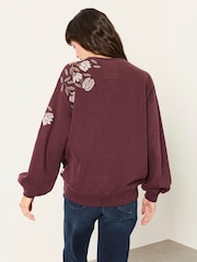 FatFace Alex Dark Purple Flower Embroidered Crew Sweat - Image 2 of 4