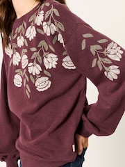 FatFace Alex Dark Purple Flower Embroidered Crew Sweat - Image 3 of 4