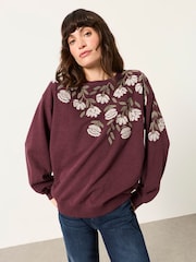 FatFace Alex Dark Purple Flower Embroidered Crew Sweat - Image 4 of 4