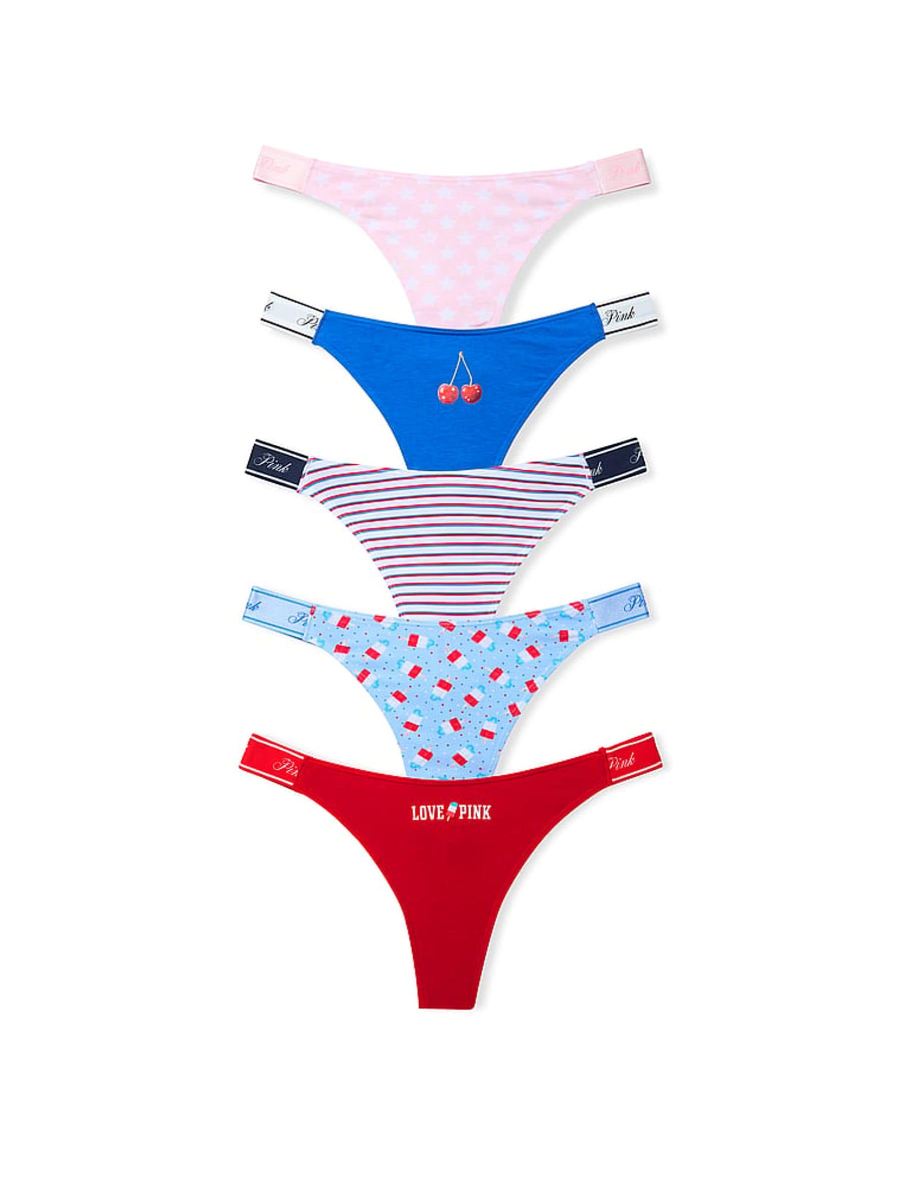 Victoria's Secret PINK Red/White/Pink/Blue 5 Pack Logo Knickers