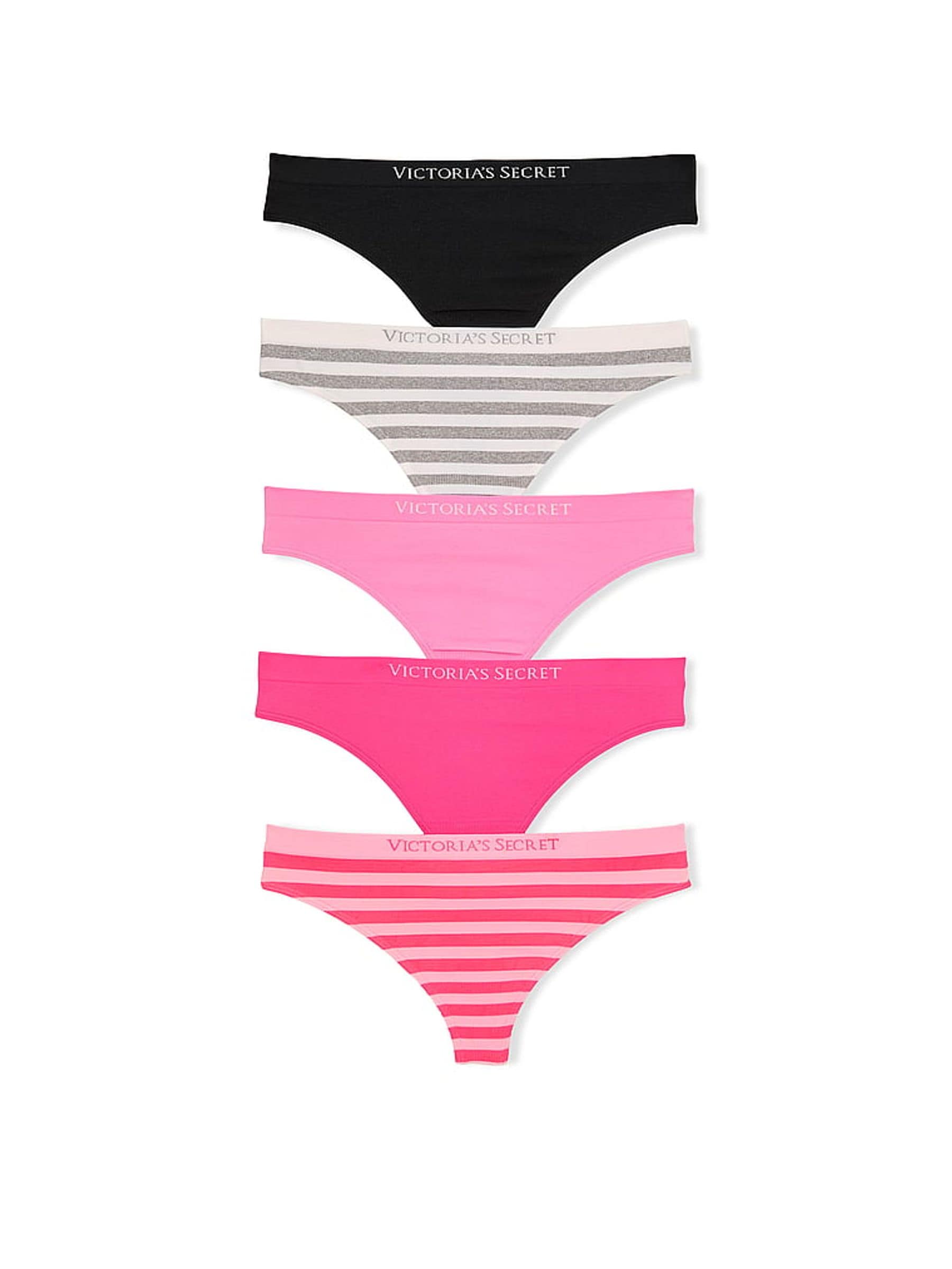 Victoria's Secret Black/Grey/Pink Thong 5 Pack Knickers